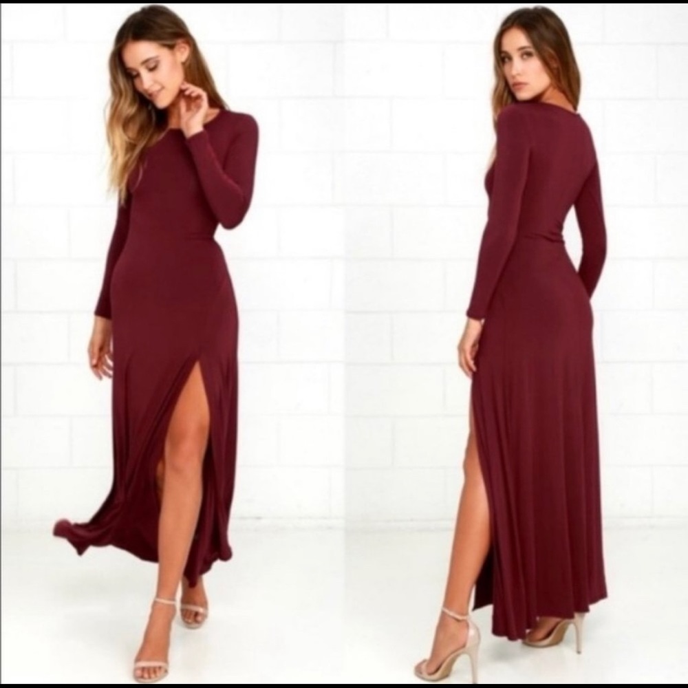 LULU *NWT* SWEPT AWAY LONG SLEEVE MAXI DRESS BURGUNDY